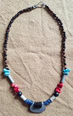 Hout met turquoise, zeeglas en koraal ketting. L. 50 cm, Sieraden, Tassen en Uiterlijk, Kettingen, Ophalen of Verzenden, Nieuw