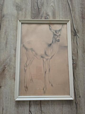 H. van Meegeren - hertje. Schets, welbekende schilderij hert beschikbaar voor biedingen
