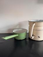 Vintage emaille melkkan en steelpan, Huis en Inrichting, Keuken | Potten en Pannen, Ophalen of Verzenden, Gebruikt, Overige materialen