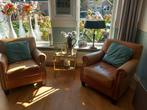 Maison du Monde, 2 stijlvolle bruin leren fauteuils, Huis en Inrichting, Fauteuils, Ophalen, Gebruikt, 75 tot 100 cm, Maison du monde