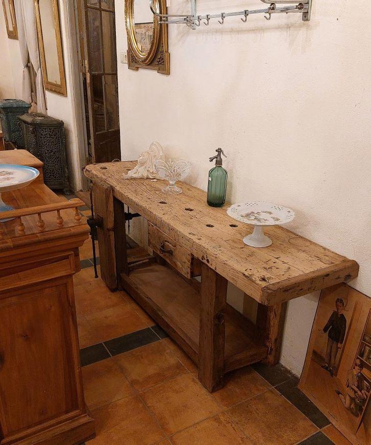 mooie oude werkbank met lade en onderblad, Antiek en Kunst, Curiosa en Brocante, Ophalen