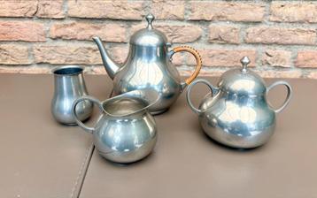 Vintage Tinnen Theeservies theeset koffieset Royal Holland beschikbaar voor biedingen