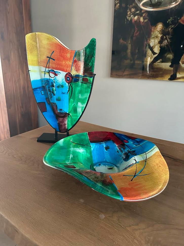 Glaskunst Vaas en Schaal Set, Antiek en Kunst, Antiek | Glas en Kristal, Ophalen of Verzenden