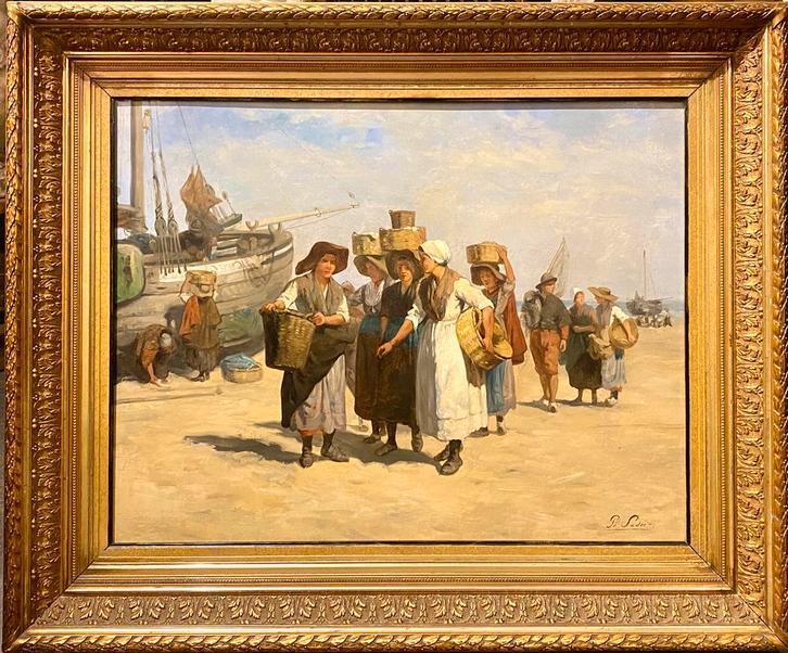 “Terugkeer van de visafslag”, Philip Sadee (1837-1904), Huis en Inrichting, Woonaccessoires | Lijsten, Zo goed als nieuw, Minder dan 50 cm