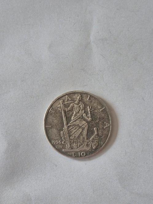 Italië 10 Lire 1936 met Victor Emanuel III – fascetijdperk, Verzamelen, Militaria | Tweede Wereldoorlog, Landmacht, Ophalen of Verzenden