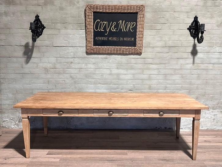 Franse boerentafel met 3 lades - 260 x 99 cm + 78,5 cm hoog, Huis en Inrichting, Tafels | Eettafels, Zo goed als nieuw, 50 tot 100 cm