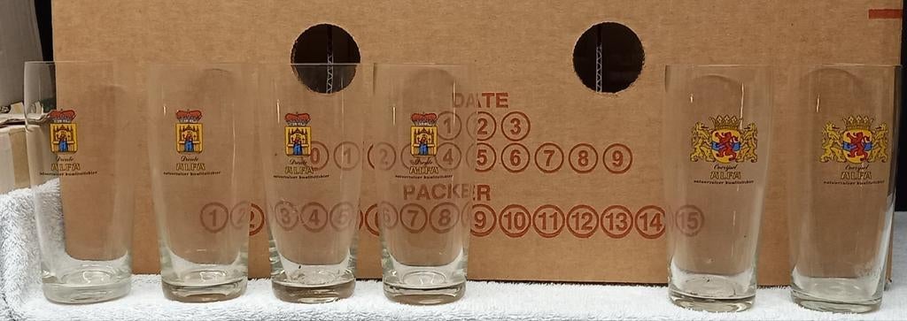 12 stuks Alfa Bier Provincieglazen (zie foto's), Ophalen of Verzenden, Zo goed als nieuw, Overige merken