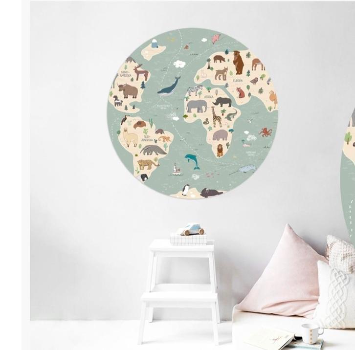 Wereldkaart Wandcirkel Dibond - Nieuw!, Kinderen en Baby's, Kinderkamer | Inrichting en Decoratie, Nieuw, Wanddecoratie, Ophalen
