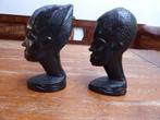 2 Ebbenhouten bustes, man en vrouw, boekensteunen, Antiek en Kunst, Kunst | Beelden en Houtsnijwerken, Ophalen of Verzenden