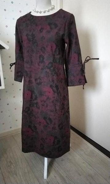 Nieuw,CadaDia,  bordeaux-zwart bloemen print jurk,  maat 38. beschikbaar voor biedingen