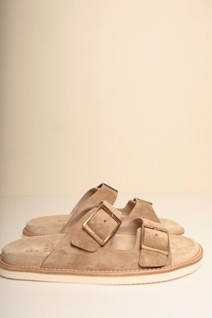 BRUNELLO CUCINELLI Suède sandaal Mt 41 NIEUW Wprijs € 720,-, Kleding | Heren, Schoenen, Nieuw, Slippers, Bruin, Verzenden