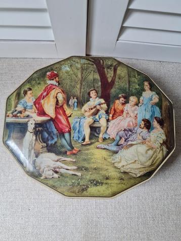 Vintage Koekblik met Romantische Lithografie beschikbaar voor biedingen