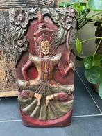 Thailand houtsnijwerk wandpaneel thaise tempel wachter poort, Antiek en Kunst, Ophalen of Verzenden