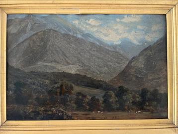 Oud antiek olieverf schilderij op board beschikbaar voor biedingen