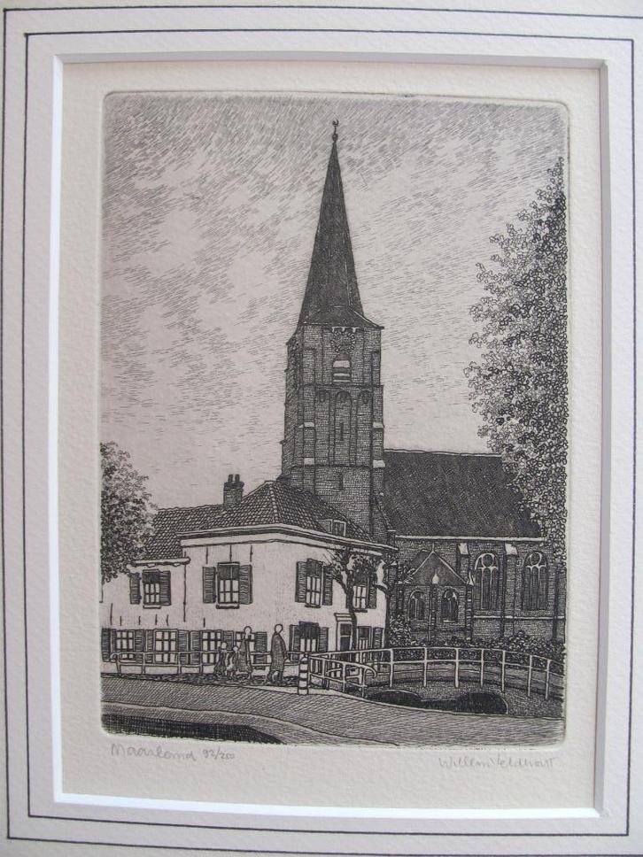 Maasland - gesigneerde ets - Willem Veldhorst, Antiek en Kunst, Kunst | Etsen en Gravures, Ophalen of Verzenden