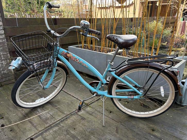 Nirve Beach Cruiser Fiets - Lichtblauw met Mandje, Fietsen en Brommers, Fietsen | Cruisers en Lowriders, Zo goed als nieuw, Cruiser