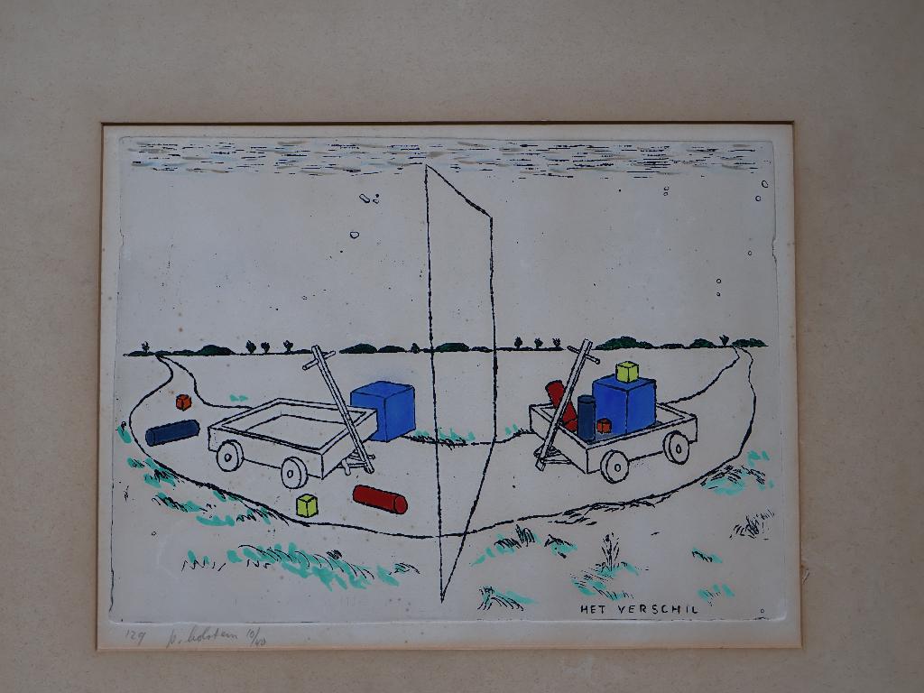 Pieter Holstein tekenaar en graficus  "Het verschil", Antiek en Kunst, Kunst | Litho's en Zeefdrukken, Ophalen of Verzenden