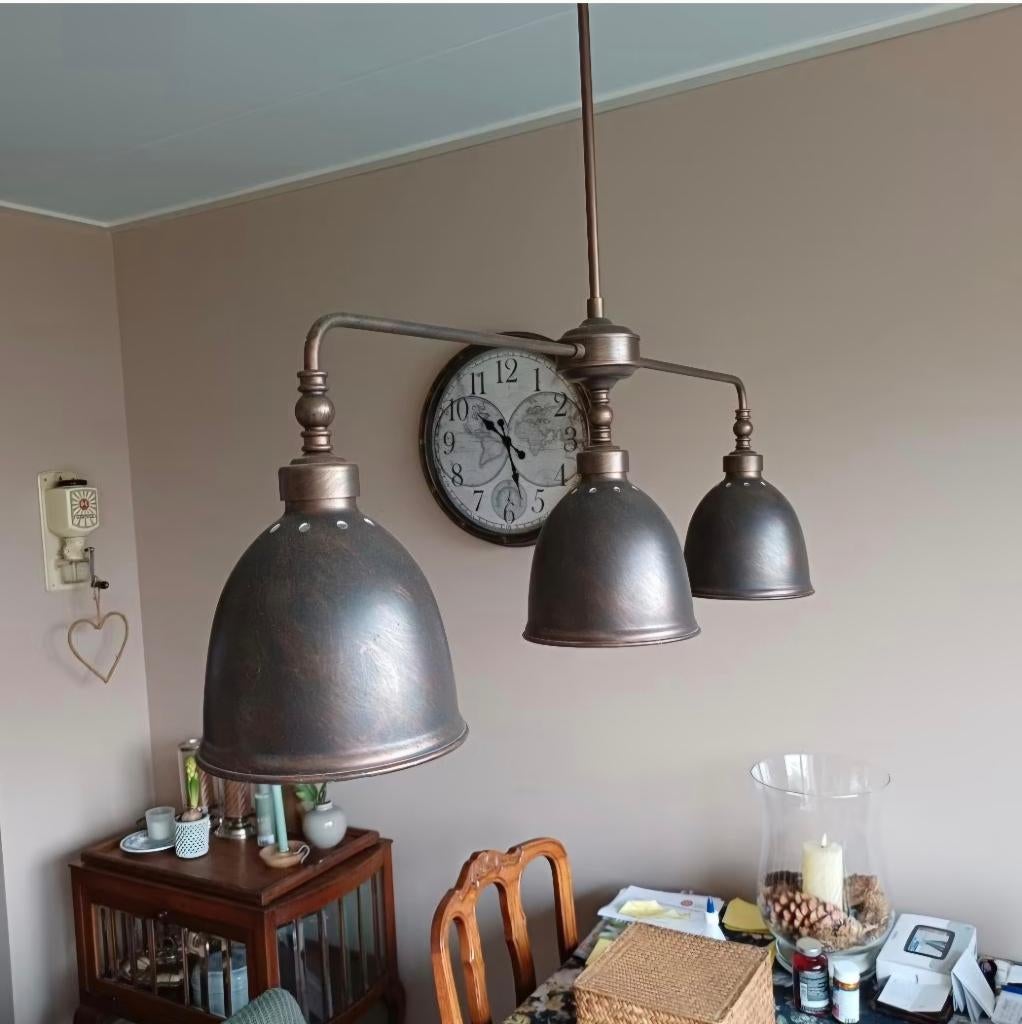 Hanglamp 3 lichts Brons, Ophalen, Landelijk, Zo goed als nieuw, Metaal