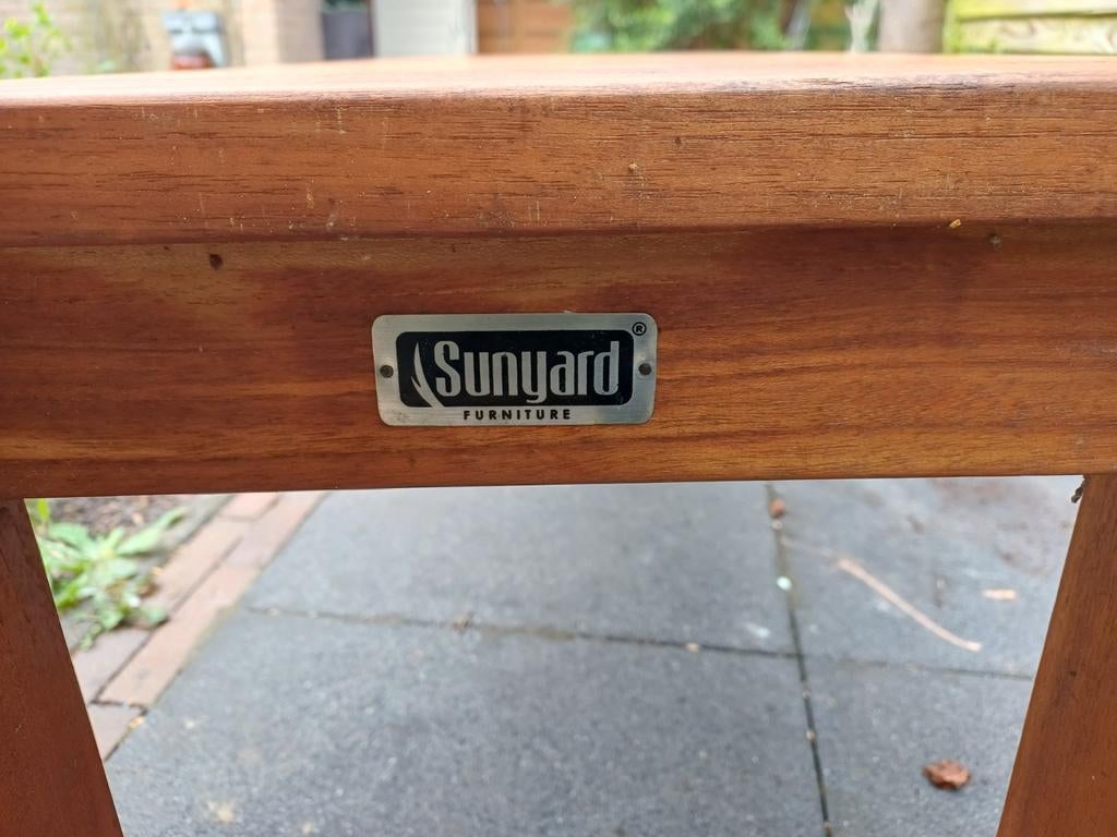 Teakhouten bank en tafel - Sunyard Furniture, Ophalen, Gebruikt, Rechthoekig, Hout