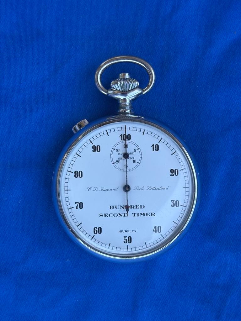 Vintage GUINAND Stopwatch - 100 Sec Timer - Jaren '40/'50, Overige merken, Zakhorloge, Staal, 1930 tot 1960