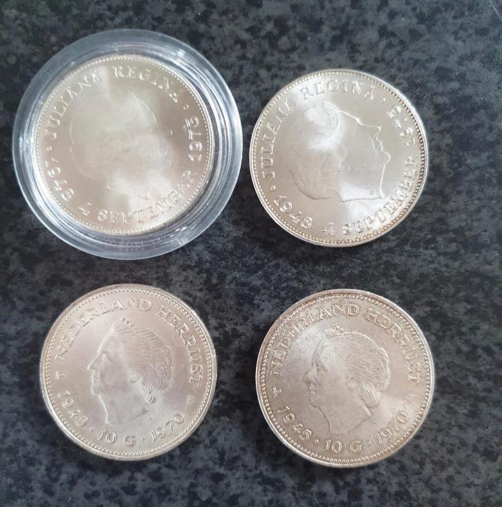 4x Zilveren 10 gulden 1970-1973, Postzegels en Munten, Munten | Nederland, Losse munt, 10 gulden, Koningin Juliana, Zilver, Ophalen