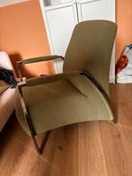 Groene design stoel met zilveren poten, Huis en Inrichting, Fauteuils, Ophalen, Gebruikt, Minder dan 75 cm, Metaal