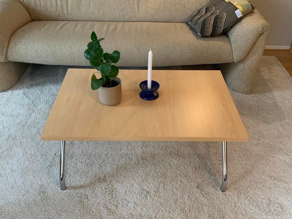 Salontafel | houten blad, chroom onderstel, Huis en Inrichting, Tafels | Salontafels, Ophalen, 50 tot 100 cm, Nieuw, 50 tot 100 cm