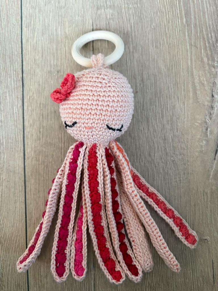 Octopus inktvis rammelaar knuffel baby kraamcadeau kado, Kinderen en Baby's, Speelgoed | Knuffels en Pluche, Handgemaakt, Overige typen