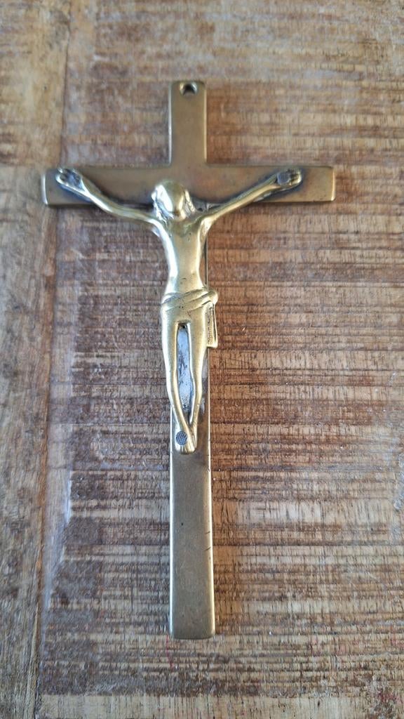 Antieke koperen kruisje, zie foto's, Ophalen of Verzenden