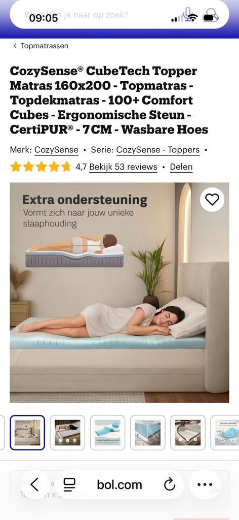 Topper 160x200cm traagschuim nieuw 7cm, Huis en Inrichting, Ophalen, Nieuw, Tweepersoons, 160 cm