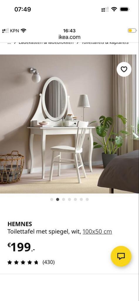 Ikea Hemnes kaptafel met spiegel, wit, Huis en Inrichting, Tafels | Kaptafels, Zo goed als nieuw, 100 tot 150 cm, 50 tot 100 cm