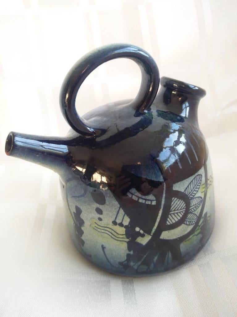 Studio Pottery Portugal Freiria Torres Vedras (vis) olie kan, Ophalen of Verzenden