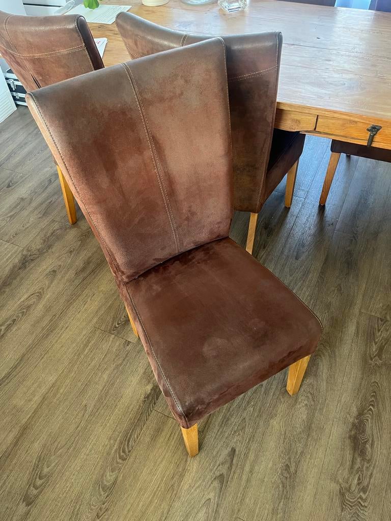 6 bruine eetkamerstoelen, Huis en Inrichting, Stoelen, Ophalen, Gebruikt, Bruin, Vier