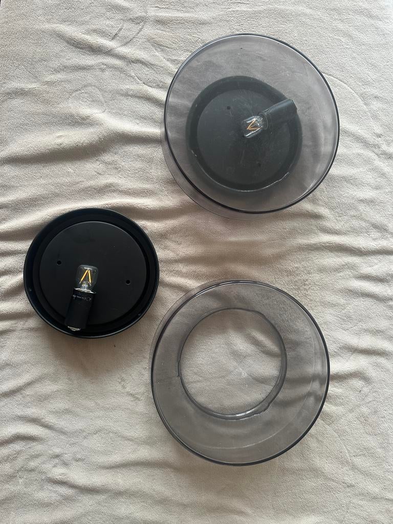 Twee grijs glazen plafond lampen, Huis en Inrichting, Lampen | Plafondlampen, Ophalen, Zo goed als nieuw