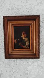 Olieverf op hout, jongen met kruik, oud, vintage, Ophalen