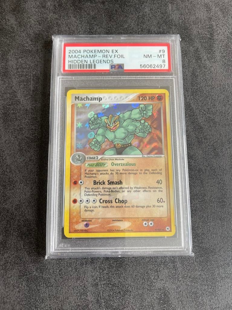 Machamp Reverse EX Hidden Legends PSA 8 Pokémon Kaart, Ophalen of Verzenden, Zo goed als nieuw, Losse kaart, Foil