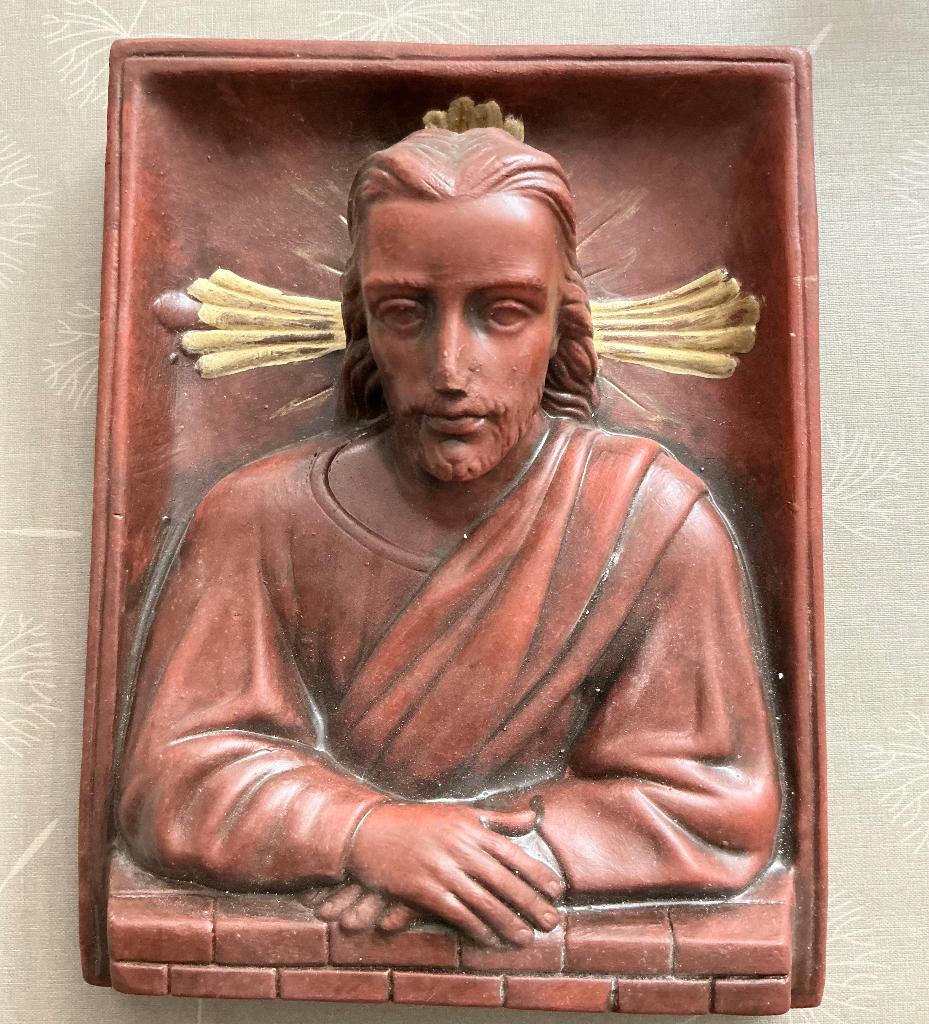 Vintage Terracotta Reliëf – Jezus Christus – Mid-Century, Ophalen of Verzenden