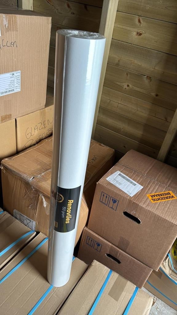 Renovlies behang pakket - 300m² met voorstrijk en lijm, Ophalen of Verzenden, 75 m² of meer, Wit, Modern, Strak