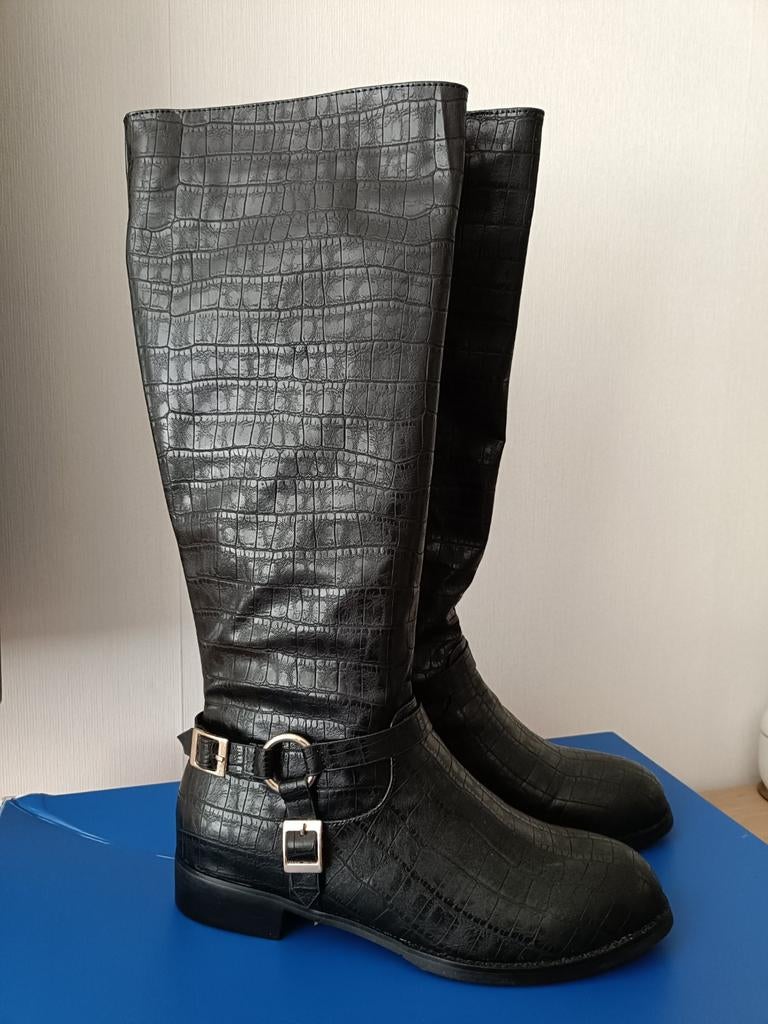 Pinkpearl Kniehoge laarzen , Zwart Croco, Maat 40, Hoge laarzen, Zwart, Nieuw, Ophalen of Verzenden