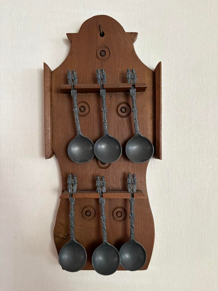 Antiek lepelrek met 6 lepels, Ophalen of Verzenden