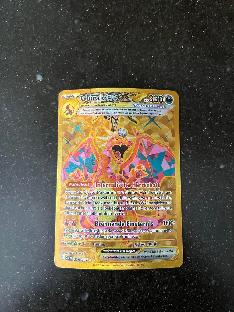 Glurak ex Terakristall Pokémonkaart 228/197 Obsidianflammen, Ophalen, Zo goed als nieuw, Losse kaart, Foil