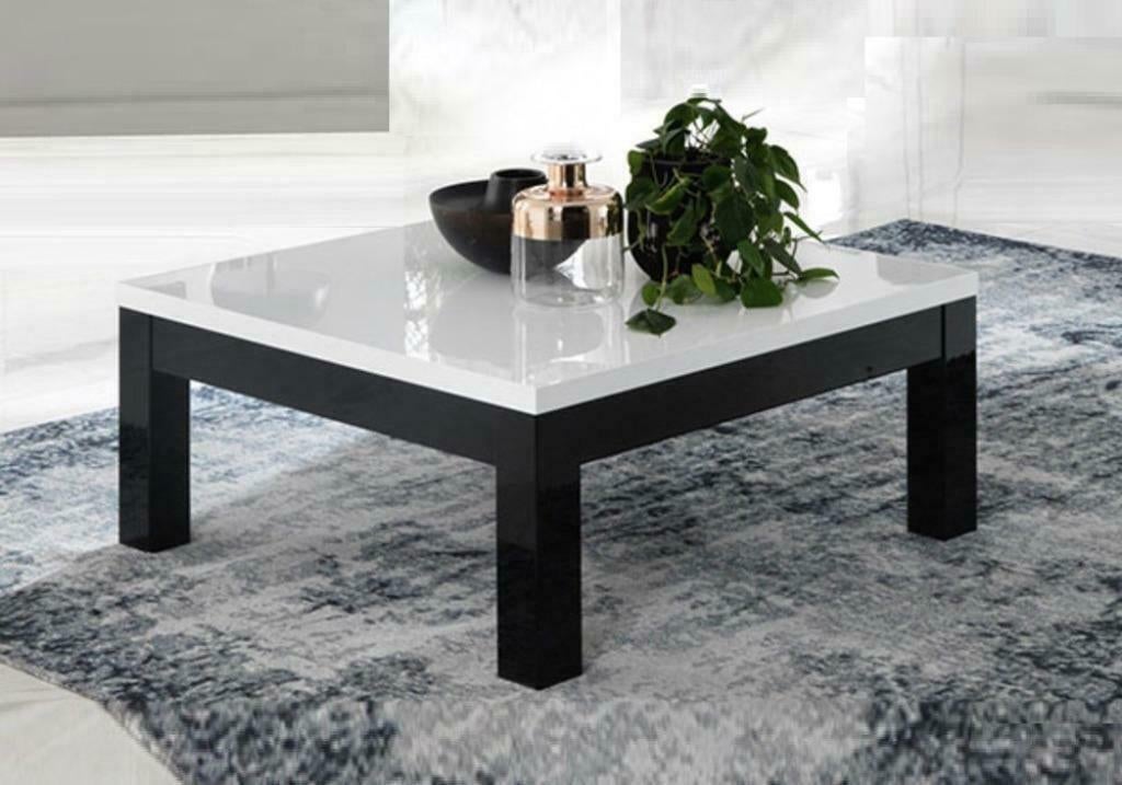 Salontafel Vierkant 100x100 cm MDF hoogglans wit zwart-sale, Huis en Inrichting, Tafels | Salontafels, 50 tot 100 cm, Vierkant