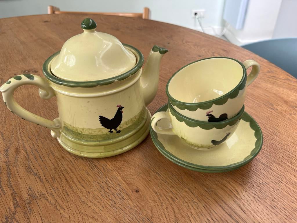 Zeller Theepot en kopjes kip & haan, Huis en Inrichting, Gebruikt, Ophalen of Verzenden, Overige stijlen, Kop(pen) en/of Schotel(s)