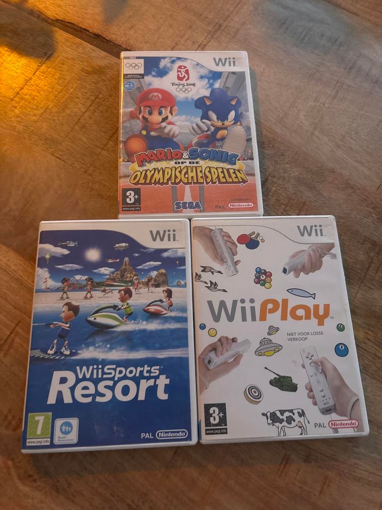 Wii games: Mario & Sonic, Wii Sports Resort, Wii Play, Spelcomputers en Games, Games | Nintendo Wii, Gebruikt, Eén computer, Ophalen of Verzenden