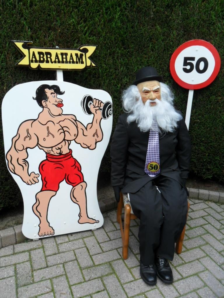50 verjaardag Abraham met baard en atletisch, set 3 deel., Ophalen, Zo goed als nieuw, Abraham of Sarah