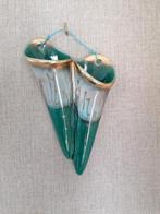 vintage keramiek wandvaasje in zeer goede staat groen goud, Ophalen of Verzenden