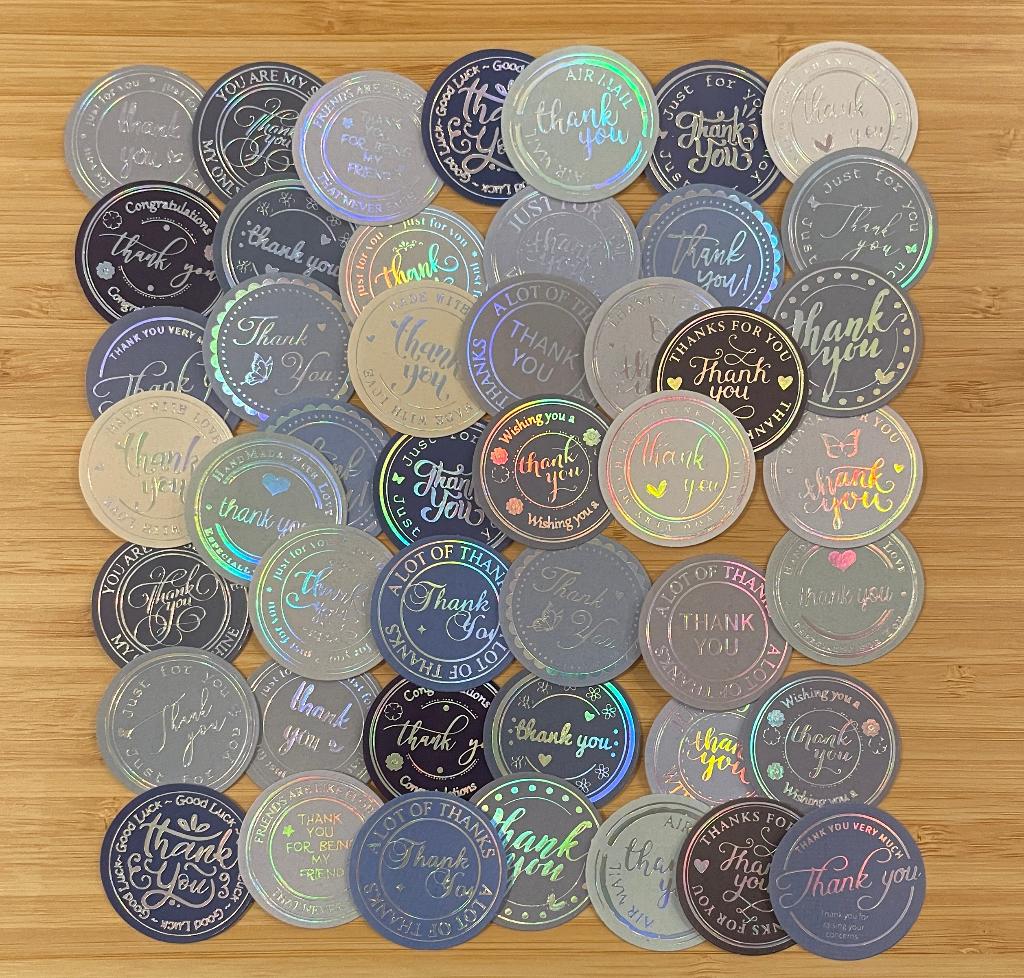 Thank you blauw/witte kleuren gouden letters sluitstickers, Hobby en Vrije tijd, Stickers en Plaatjes, Verzenden, Nieuw, Meerdere stickers