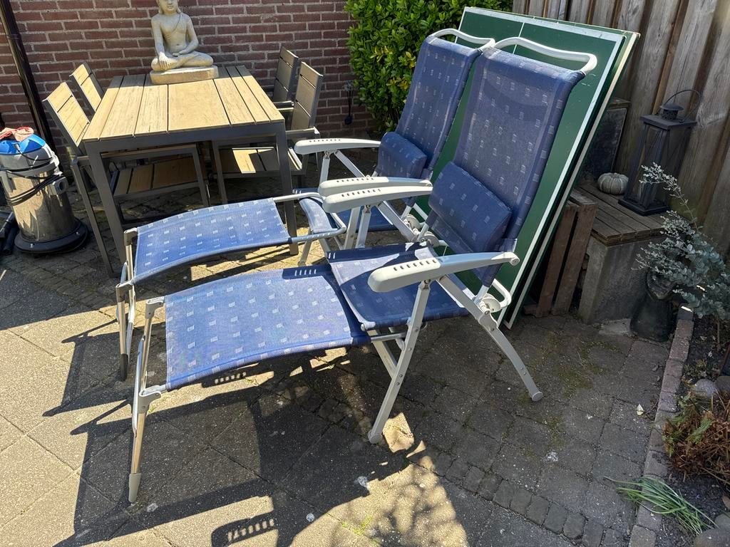 2 Dukdalf ligstoelen - verstelbaar + 2x voetensteun, Ophalen, Zo goed als nieuw