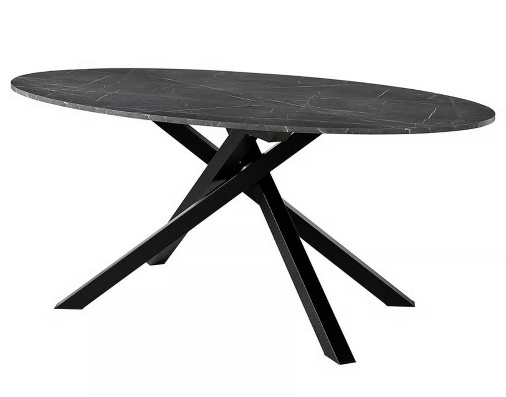 Eettafel, marmerlook, ovaal., Ophalen, Overige materialen, Gebruikt, 100 tot 150 cm