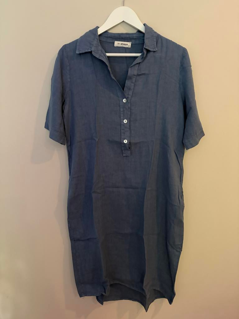 Linnen blauwe jurk maat M van In Shape, Maat 38/40 (M), Blauw, Ophalen of Verzenden, Gedragen